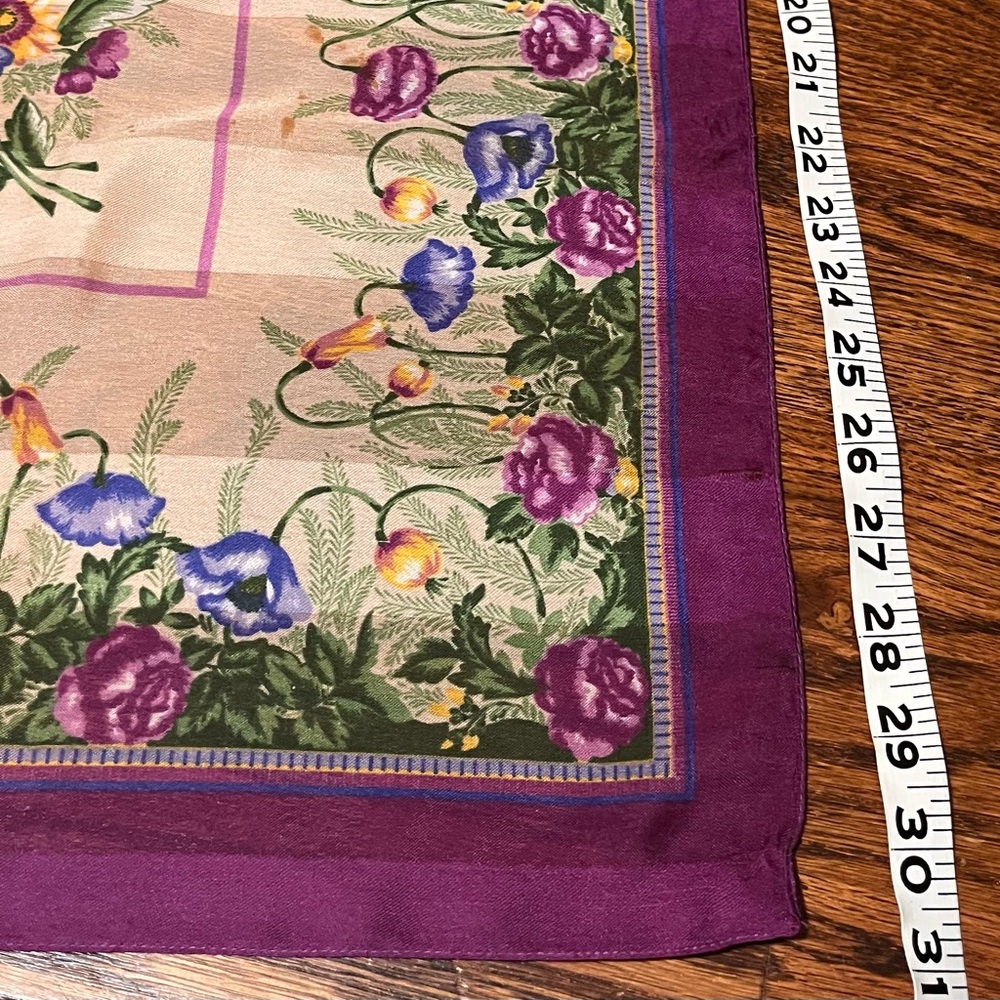 Floral Print Square Scarf in Purple, Yellow, Blue - Picture 4 of 5